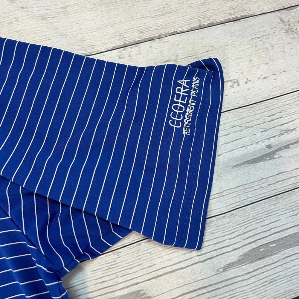 Adidas Polo Shirt Blue Striped Golf Tennis Stretch Climalite Men's Size‎ Large